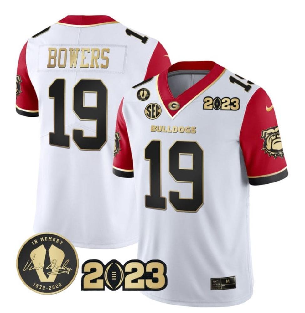 Mens Brock Bowers Jersey 19 Georgia Bulldogs Football Red Sleeves All Stitched