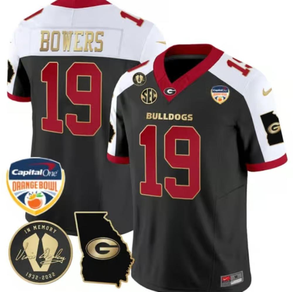 Mens Brock Bowers Jersey 19 Georgia Bulldogs Orange Bowl Patch Alternate