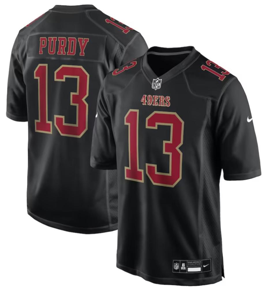 Mens Brock Purdy 13 Carbon Black San Francisco 49ers Fashion Game Jersey