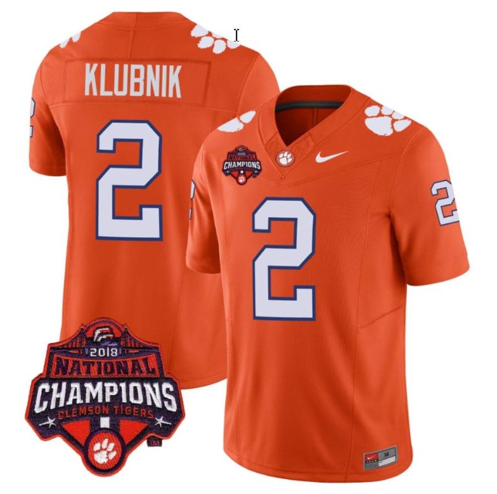 Mens Cade Klubnik Jersey 2 Clemson Tigers Vapor Limited Champions Patch Orange