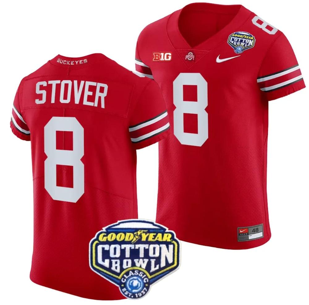 Mens Cade Stover Jersey 8 Ohio State Buckeyes Cotton Bowl Patch 2023 Football