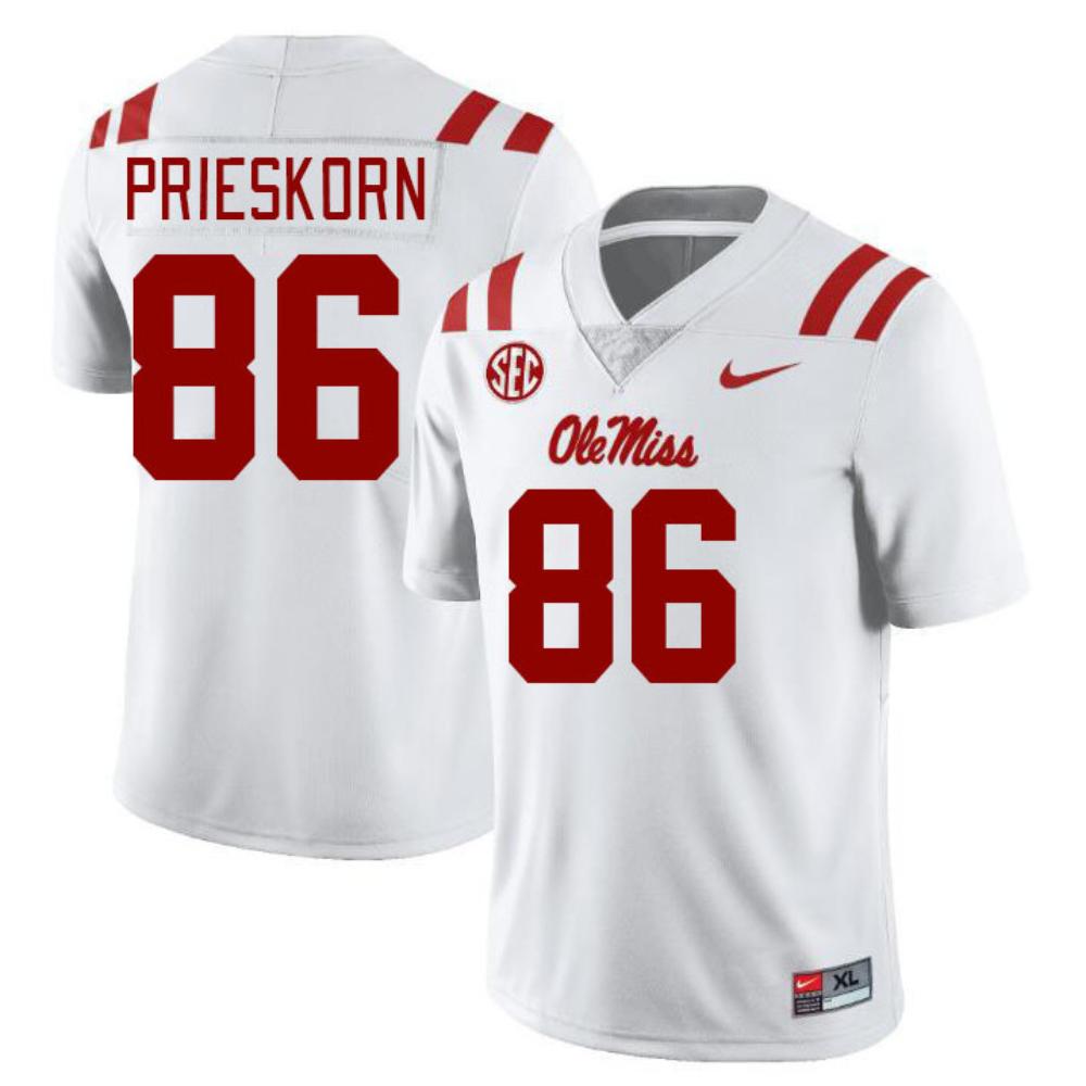 Mens Caden Prieskorn 86 White Ole Miss Rebels College Football Jerseys