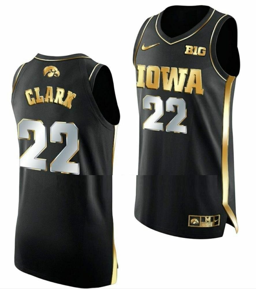 Mens Caitlin Clark Jersey Iowa Hawkeyes Basketball Black Golden Edition 22