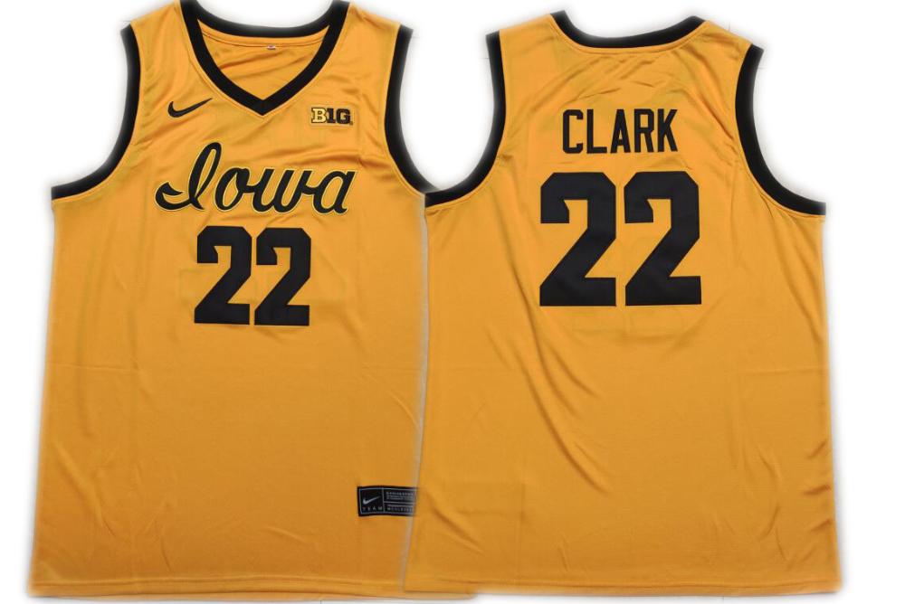 Mens Caitlin Clark Jersey Iowa Hawkeyes College Basketball Yellow 22