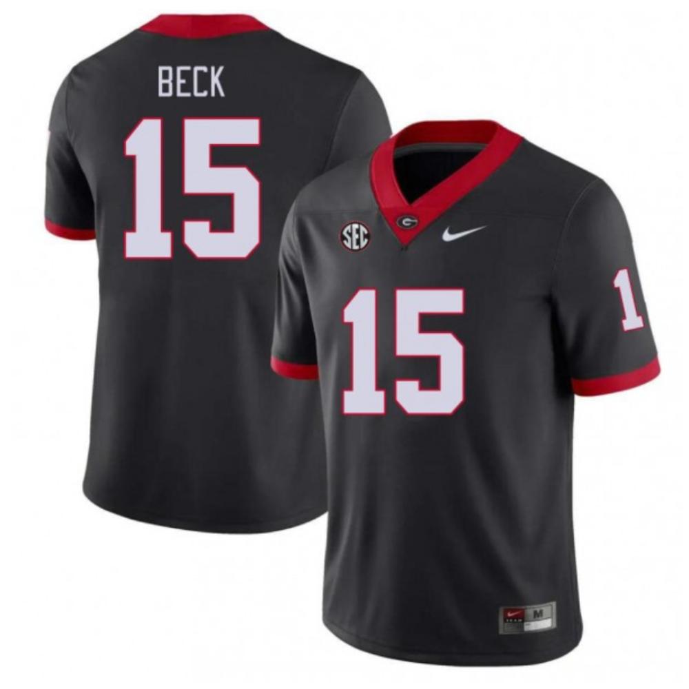 Mens Carson Beck Black Uga Bulldogs 15 Stitch Football Jersey
