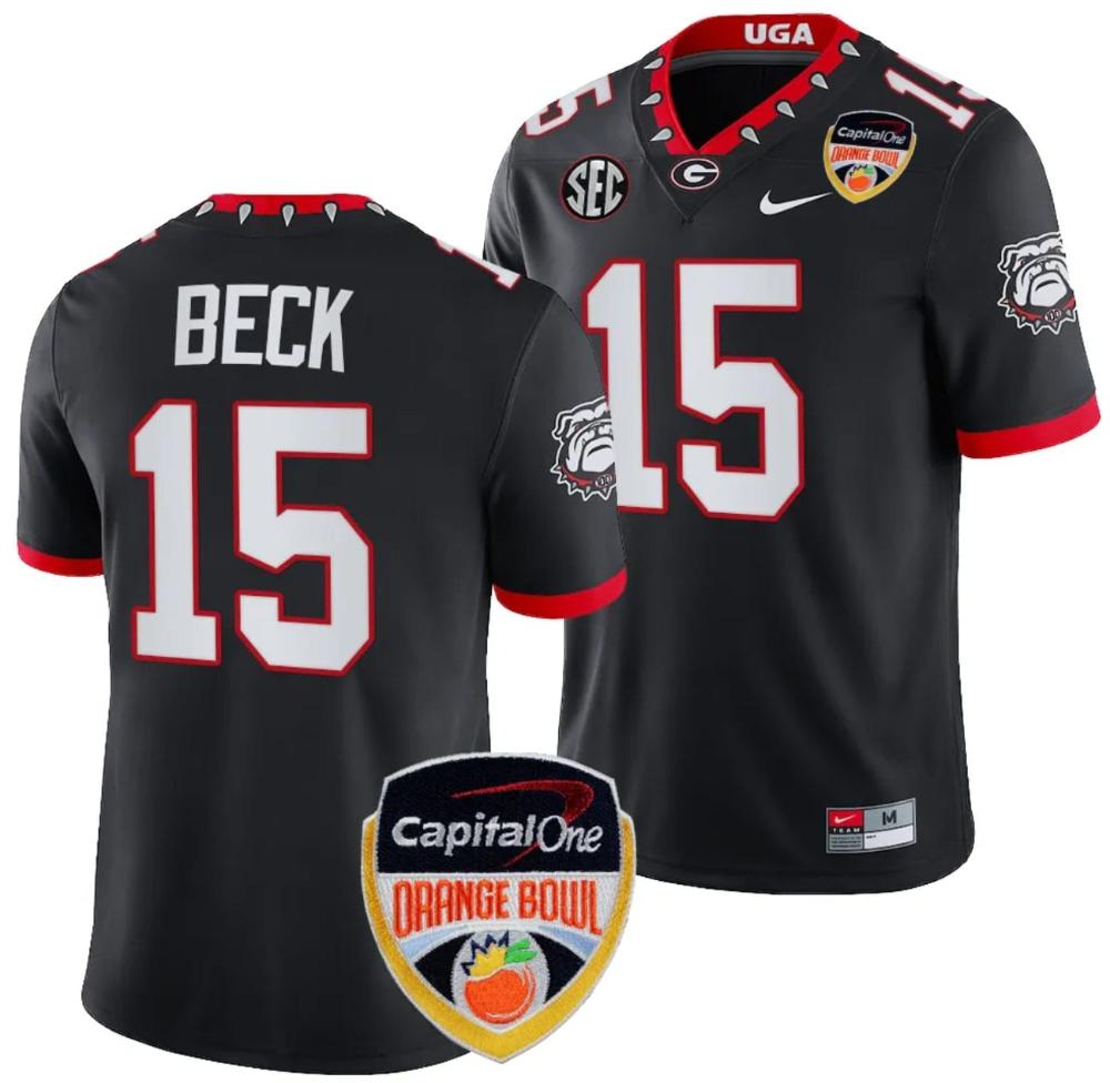Mens Carson Beck Jersey 15 Georgia Bulldogs Orange Bowl Patch 2023 College Fo