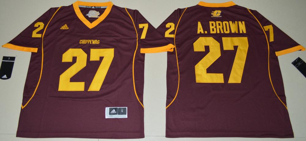 Mens Central Michigan Chippewas 27 Antonio Brown Football Jersey With Patch