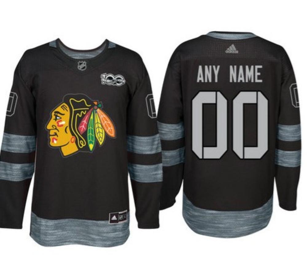 Mens Chicago Blackhawks Black 1917 2017 100th Custom Jersey