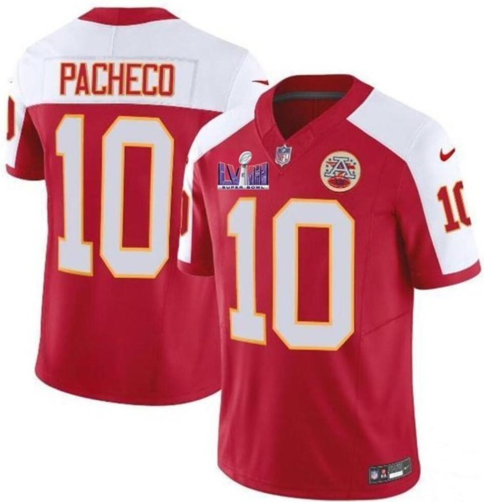Mens Chiefs 10 Isiah Pacheco Red White Fuse Super Bowl Lviii Patch Jersey