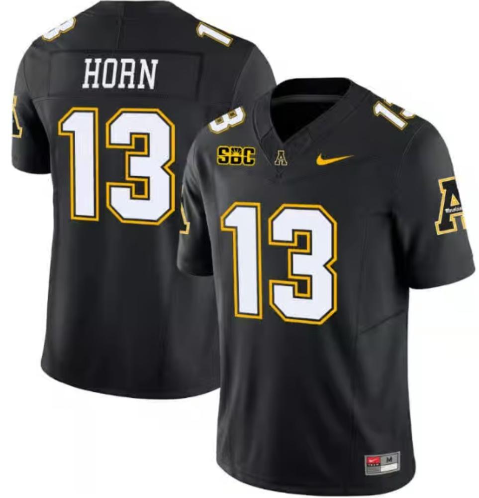 Mens Christan Horn Jersey 13 Appalachian State Mountaineers College Black