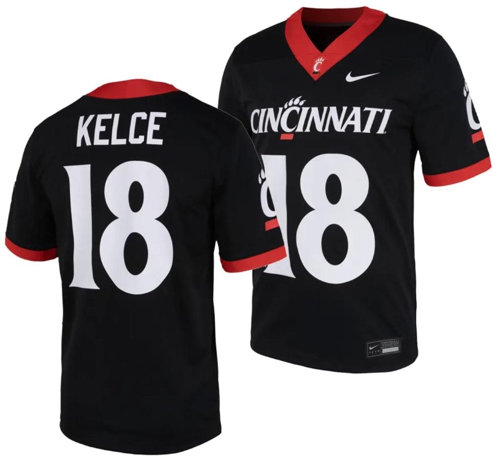 Mens Cincinnati Bearcats Travis Kelce Jersey 18 Black 2023 Replica College Fo