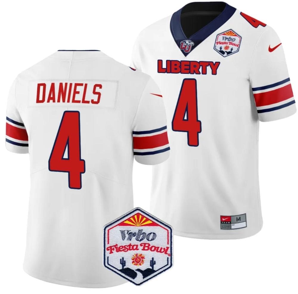 Mens Cj Daniels Jersey 4 Liberty Flames Fiesta Bowl Patch 2024 Football White