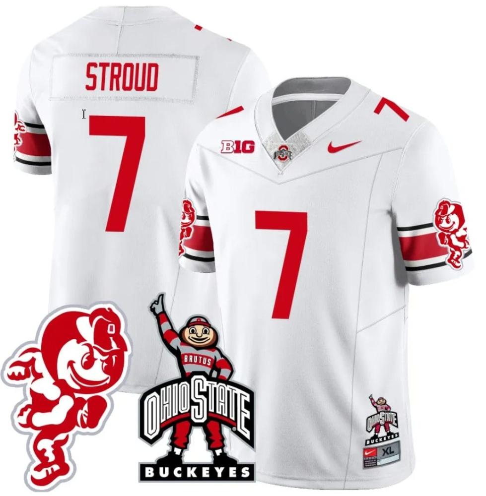 Mens Cj Stroud Jersey 7 Ohio State Buckeyes Footb Brutus Buckeye Patch White