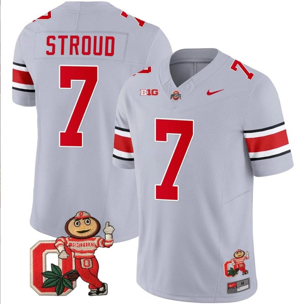 Mens Cj Stroud Jersey 7 Ohio State Buckeyes Mascot Patch College Gray