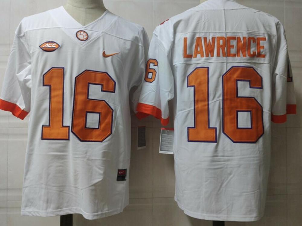 Mens Clemson Tigers 16 Trevor Lawrence College Football Jersey White