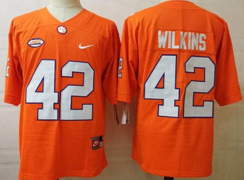 Mens Clemson Tigers 42 Wilkins College Football Jersey Orange