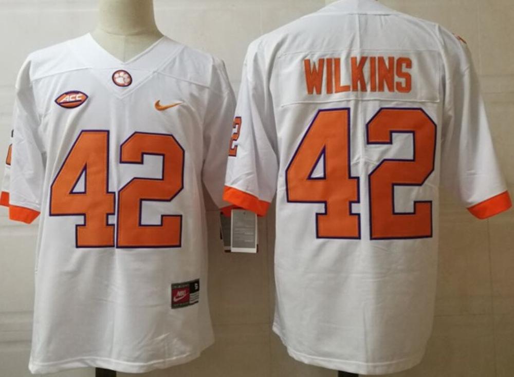 Mens Clemson Tigers 42 Wilkins College Football Jersey White
