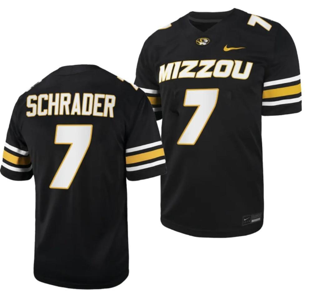 Mens Cody Schrader 7 Jersey Missouri Tigers Nil Football Jersey   Black