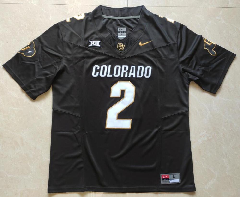 Mens Colorado Buffaloes Big 12 Patch 2 Shedeur Sanders Jerseys Black