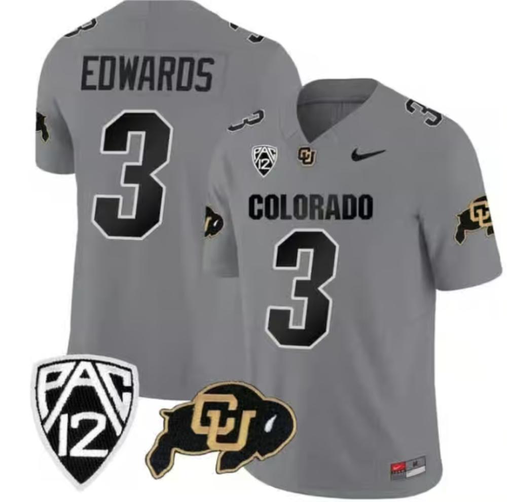 Mens Colorado Buffaloes Dylan Edwards Jersey 3 Vapor College All Stitched Gray