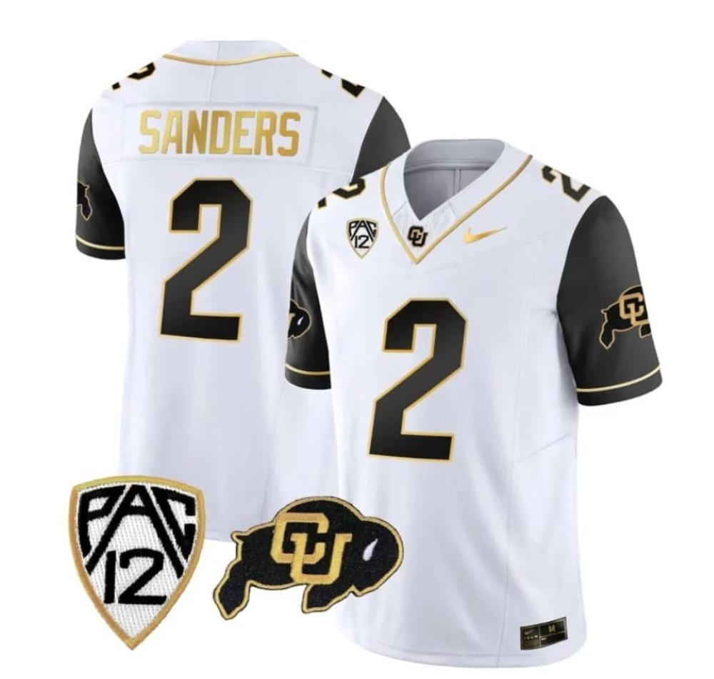 Mens Colorado Buffaloes Shedeur Sanders Jersey 2 Vapor Gold Limited Black Sle