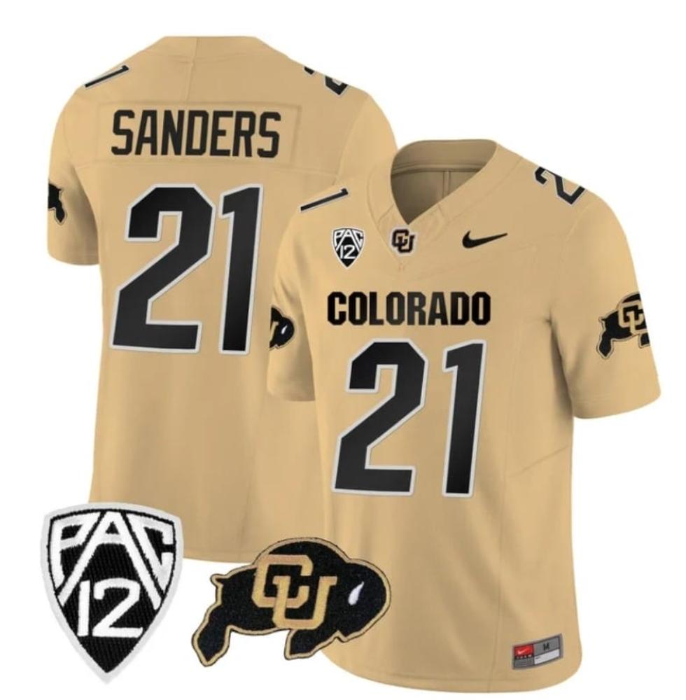 Mens Colorado Buffaloes Shilo Sanders Jersey 21 College Gold