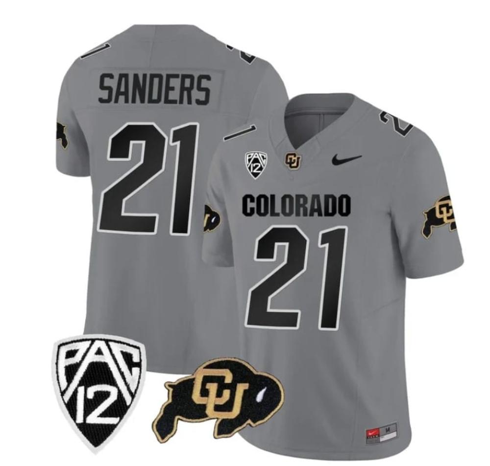 Mens Colorado Buffaloes Shilo Sanders Jersey 21 College Gray