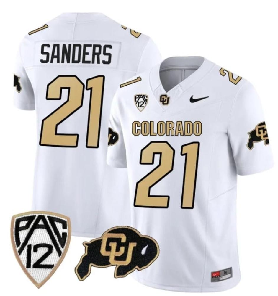 Mens Colorado Buffaloes Shilo Sanders Jersey 21 College White