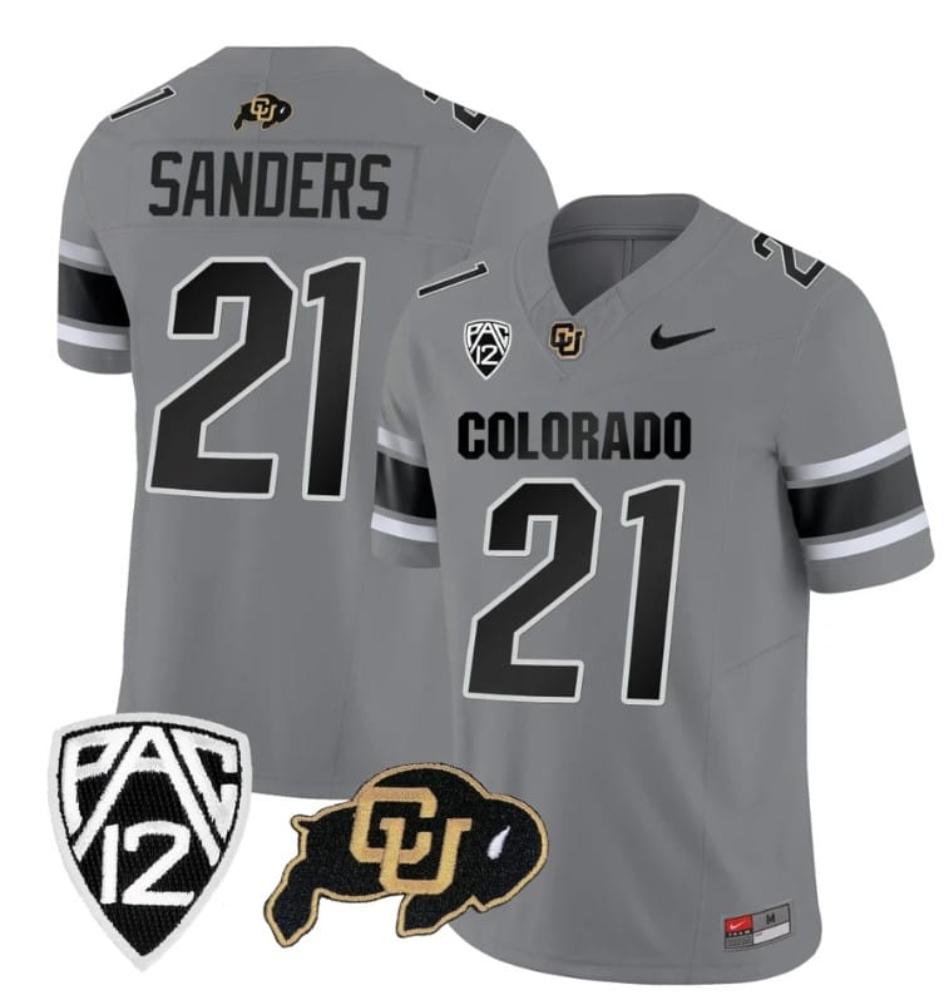 Mens Colorado Buffaloes Shilo Sanders Jersey 21 Vapor College Gray