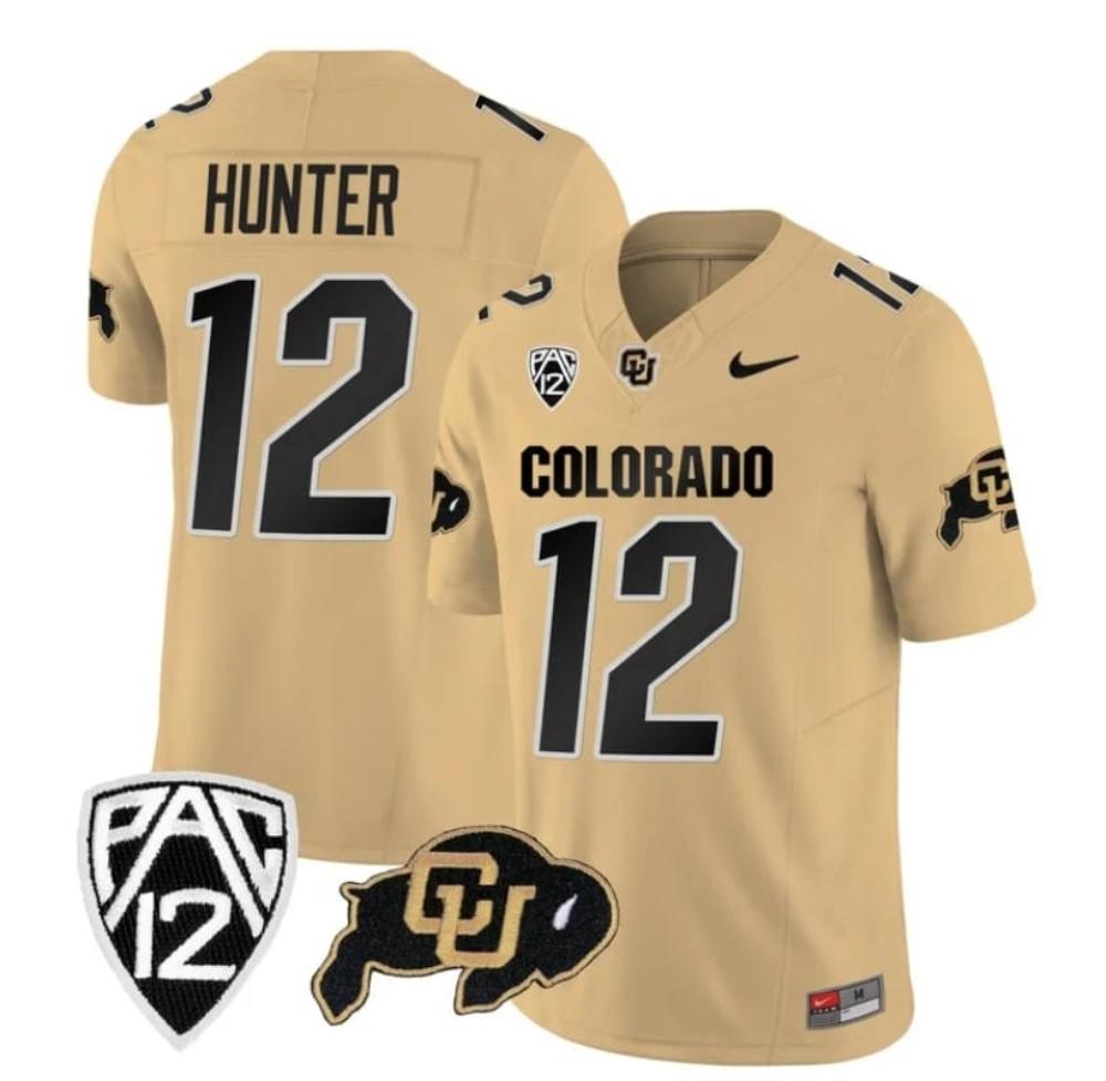 Mens Colorado Buffaloes Travis Hunter Jersey 12 College Gold