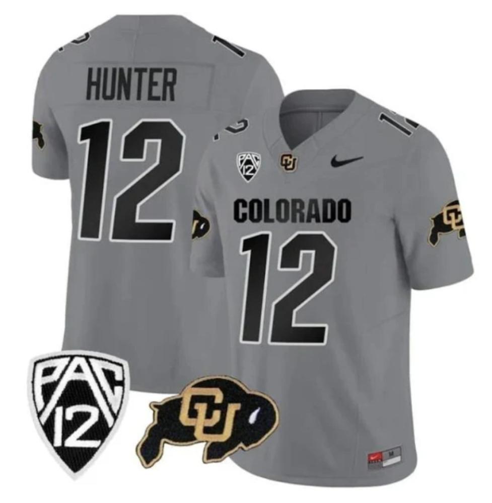Mens Colorado Buffaloes Travis Hunter Jersey 12 College Gray