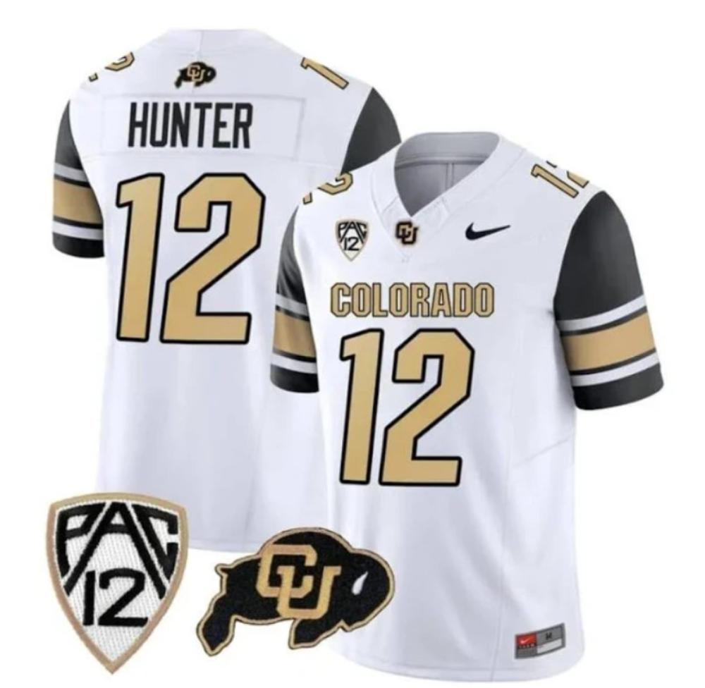 Mens Colorado Buffaloes Travis Hunter Jersey 12 Vapor College Black Sleeves