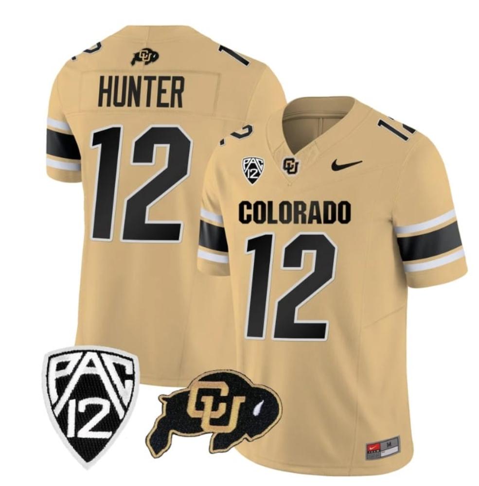 Mens Colorado Buffaloes Travis Hunter Jersey 12 Vapor College Gold
