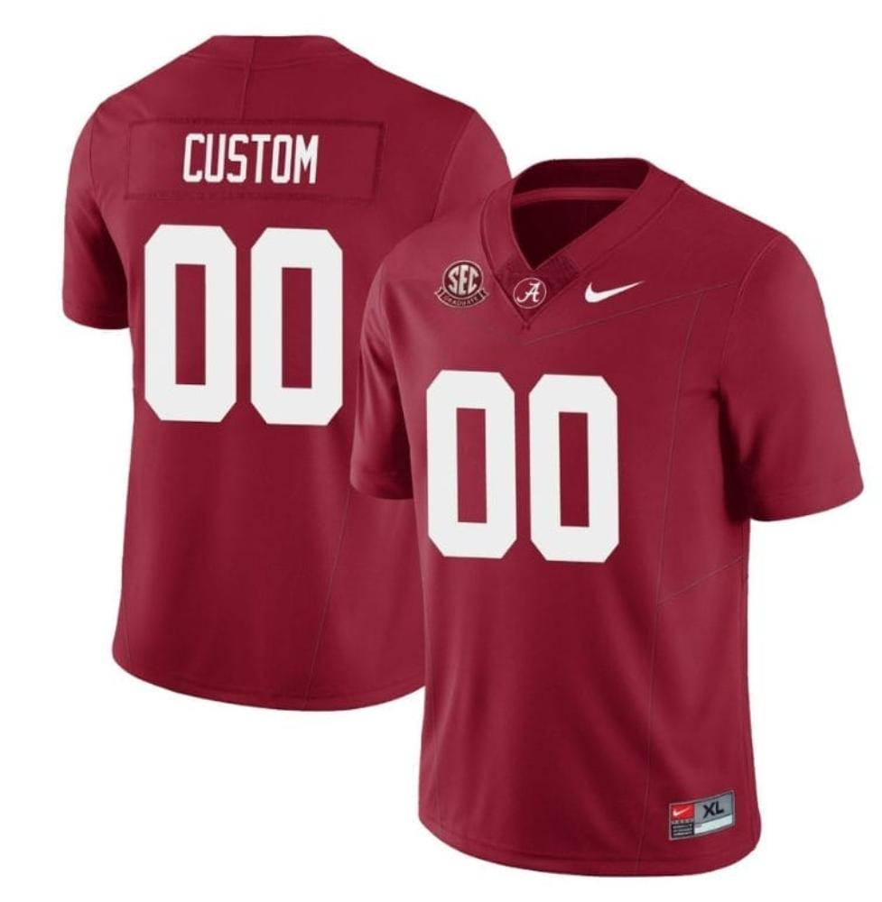 Mens Custom Alabama Crimson Jersey Football College Sec Graduate Patch Crimson