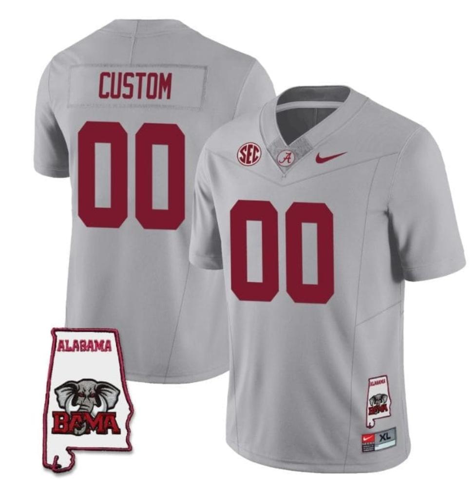 Mens Custom Alabama Crimson Jersey Football College Sec Map Patch Gray