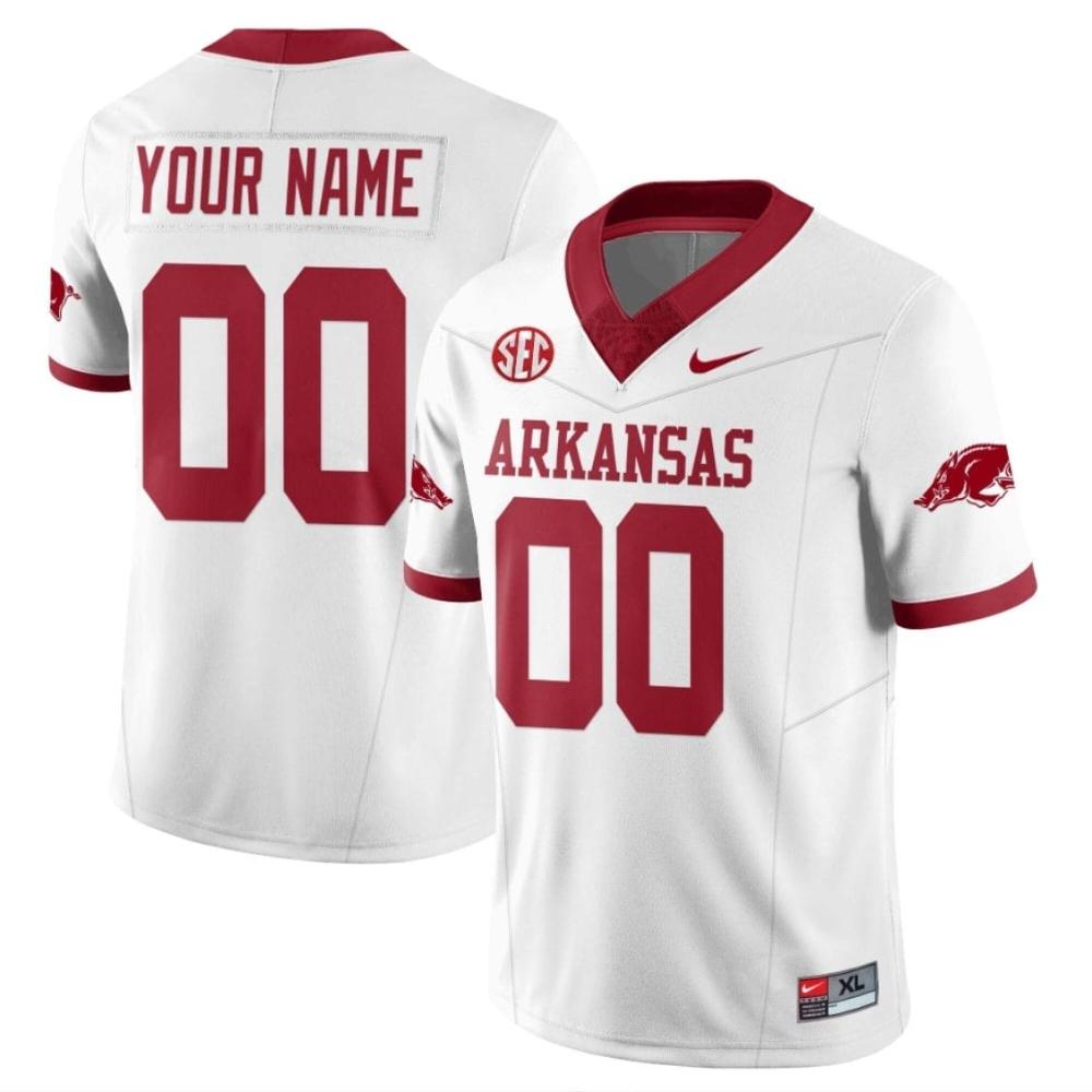 Mens Custom Arkansas Razorback Jersey Football White