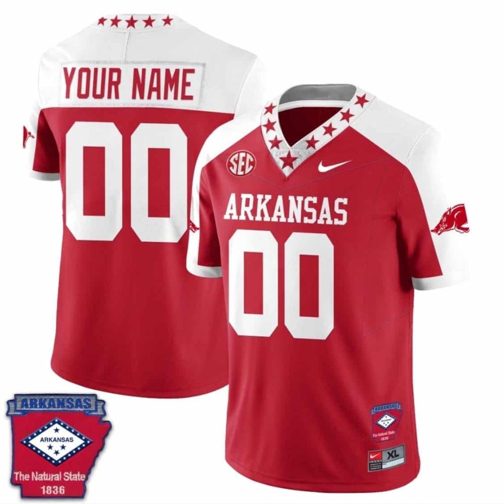 Mens Custom Arkansas Razorback Jersey The Natural State Red Alternate