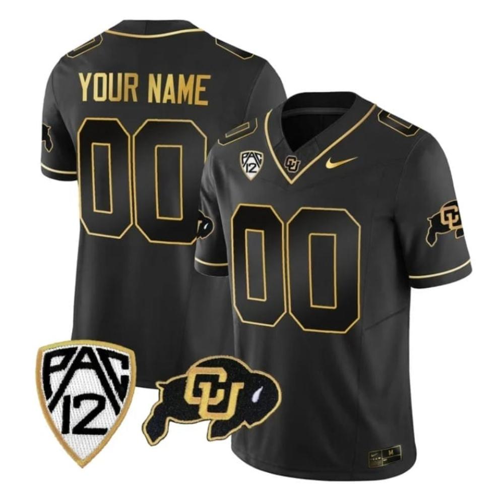 Mens Custom Colorado Buffaloes Jersey Gold College Football Black Gold