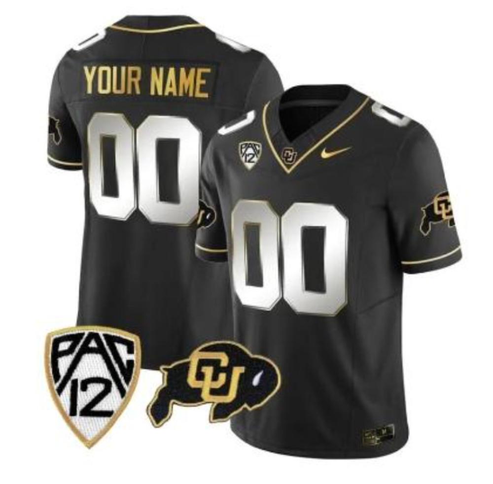 Mens Custom Colorado Buffaloes Jersey Gold College Football Black Limited