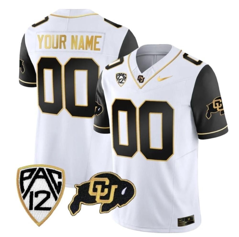 Mens Custom Colorado Buffaloes Jersey Gold College Football Black Sleeves