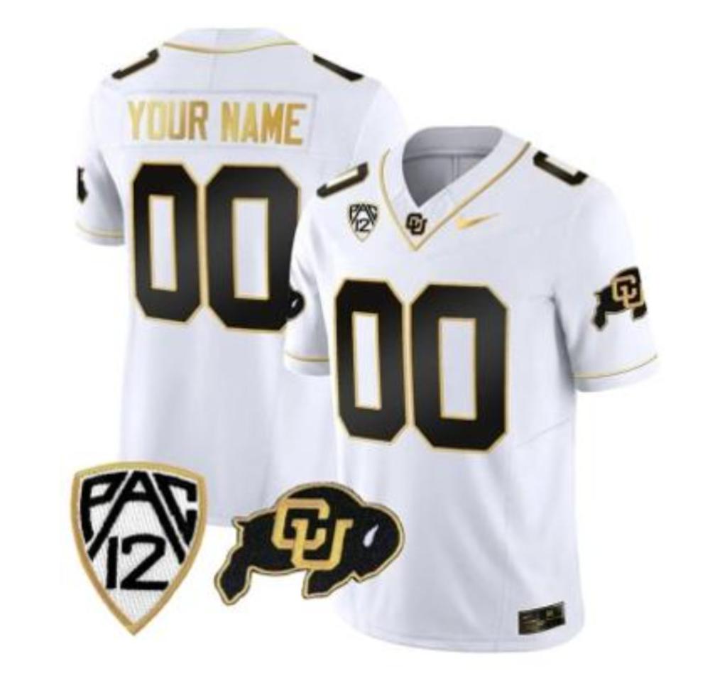 Mens Custom Colorado Buffaloes Jersey Gold College Football White Gold