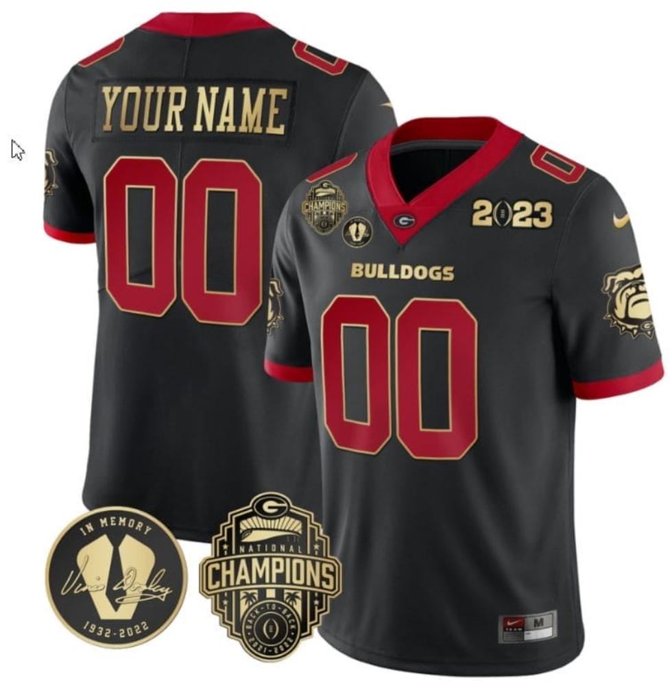 Mens Custom Georgia Bulldogs Jersey Back To Back Champions Vince Dooley Black