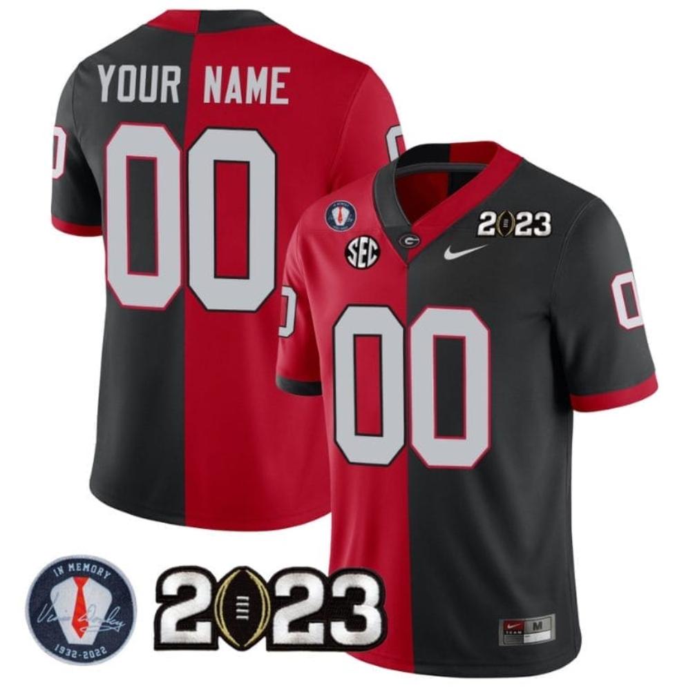 Mens Custom Georgia Bulldogs Jersey Football 2023 Vince Dooley Patch Split Red