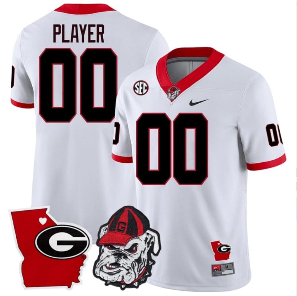 Mens Custom Georgia Bulldogs Jersey Georgia State Map College Footb White