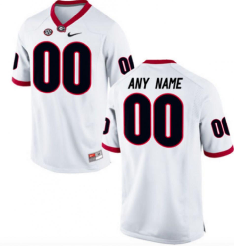 Mens Custom Georgia Bulldogs Jersey White Black Red   White