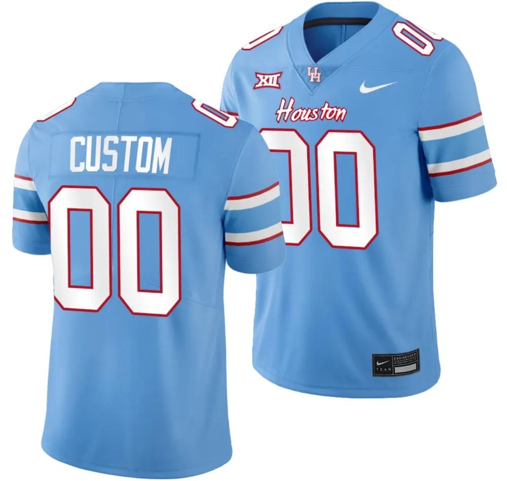 Mens Custom Houston Cougars Oilers Themed Jersey Ncaa Football Blue