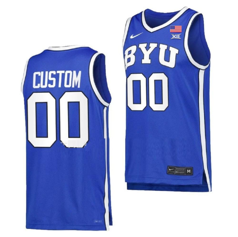 Mens Custom Jersey Byu Cougars Ncaa 2024 College Basketball Blue Jersey