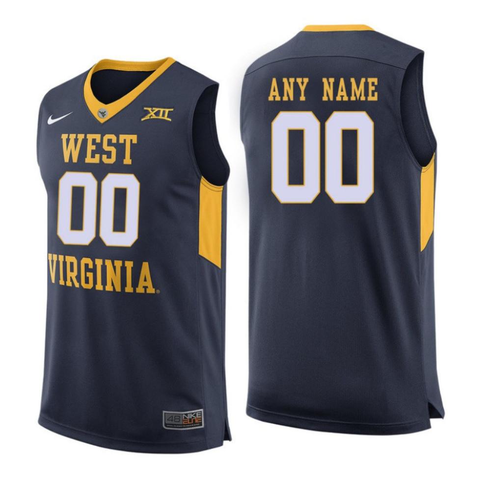 Mens Custom Jersey Navy West Virginia Mountaineers Basketball Jersey