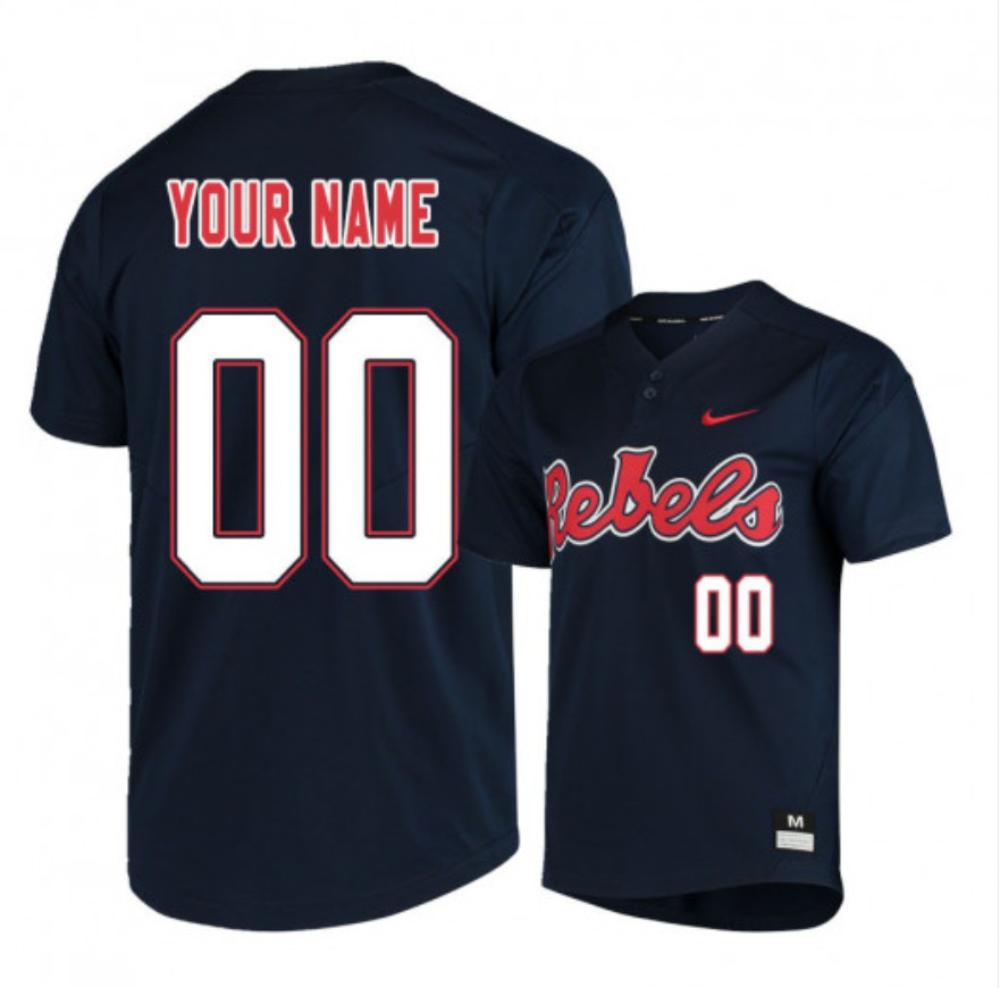 Mens Custom Jersey Ncaa 2024 Ole Miss Rebels Baseball Jersey Navy