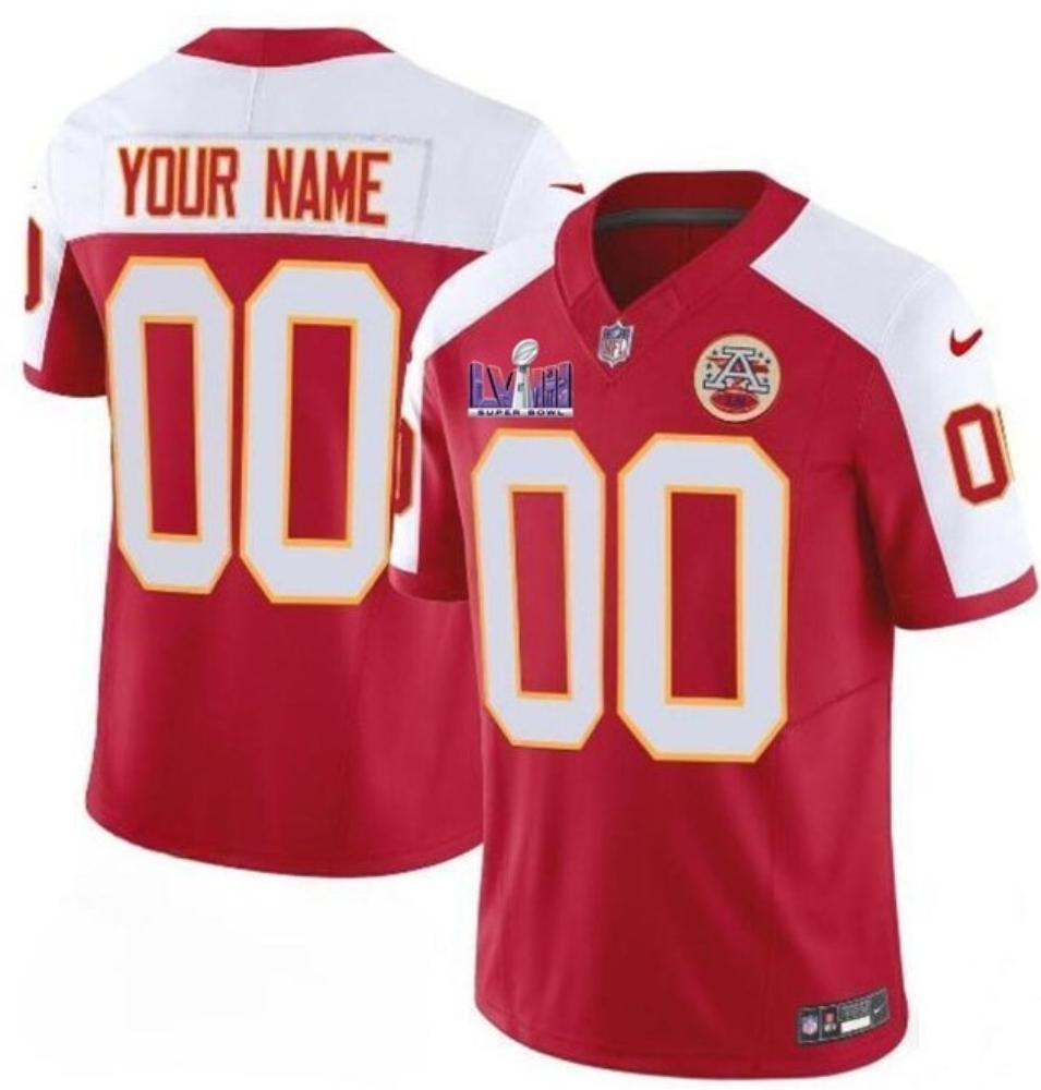 Mens Custom Kansas City Chiefs Red White Fuse Super Bowl Lviii Patch Jersey